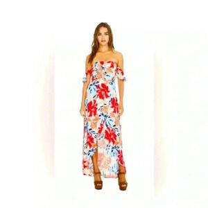 ASTR The Label Esmeralda Floral Off The Shoulder Maxi Dress Size XS